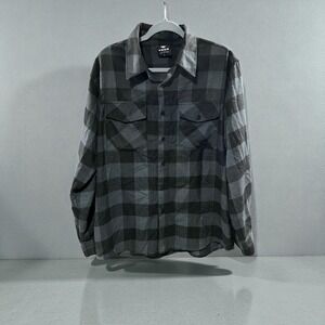 YAGO Men's Plaid
Flannel Button
Up Casual Shirt Jacket Grey/ Black, Size Large